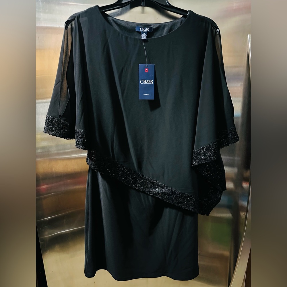 Chaps Black Top with Sequin Detail NWT